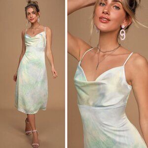 Lulu's Satin Cowl Midi Dress in Tie-dye